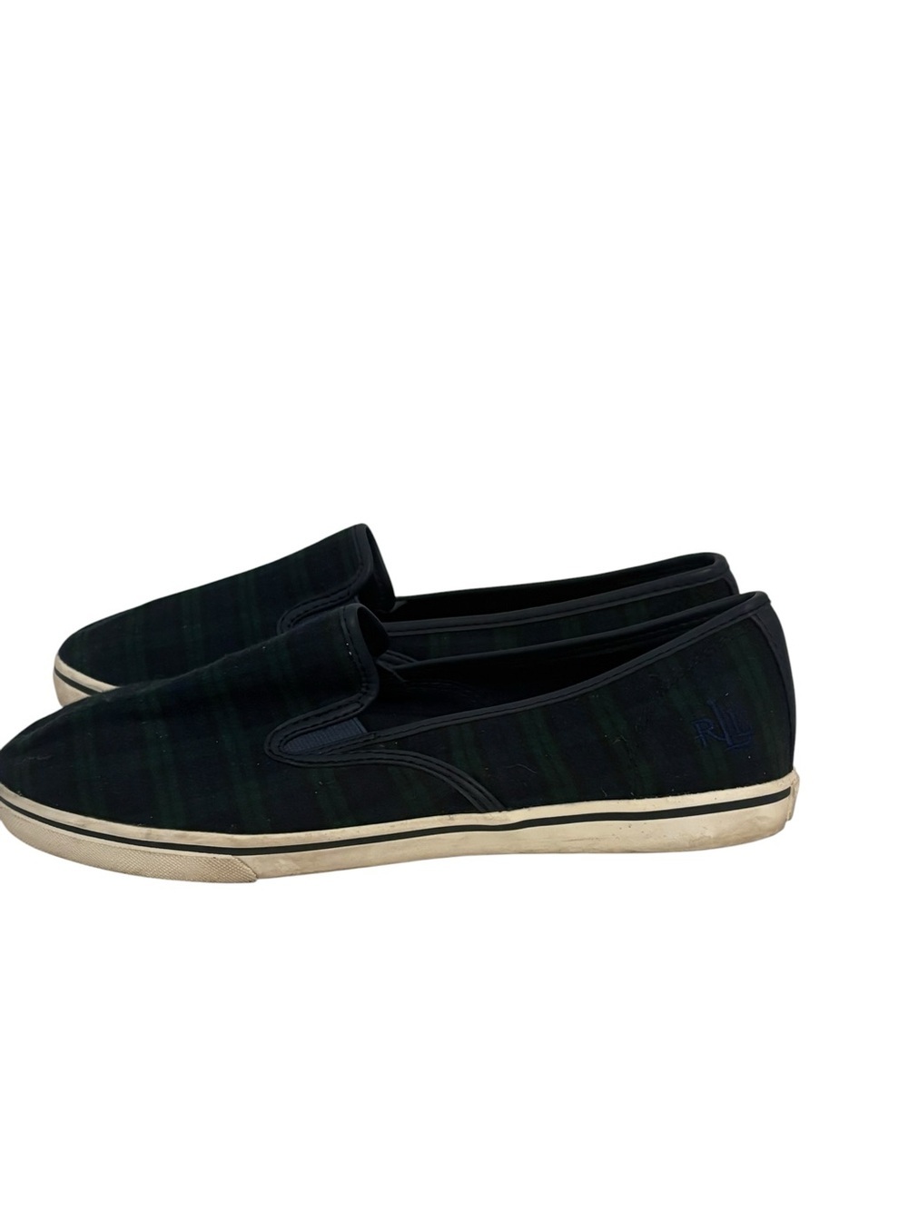 Ralph Lauren Plaid Slip-On Loafers in Navy and Dark Green - Picture 3 of 6